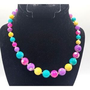 Vintage Bright Graduated Ceramic Enamel Beaded Necklace 17.5in